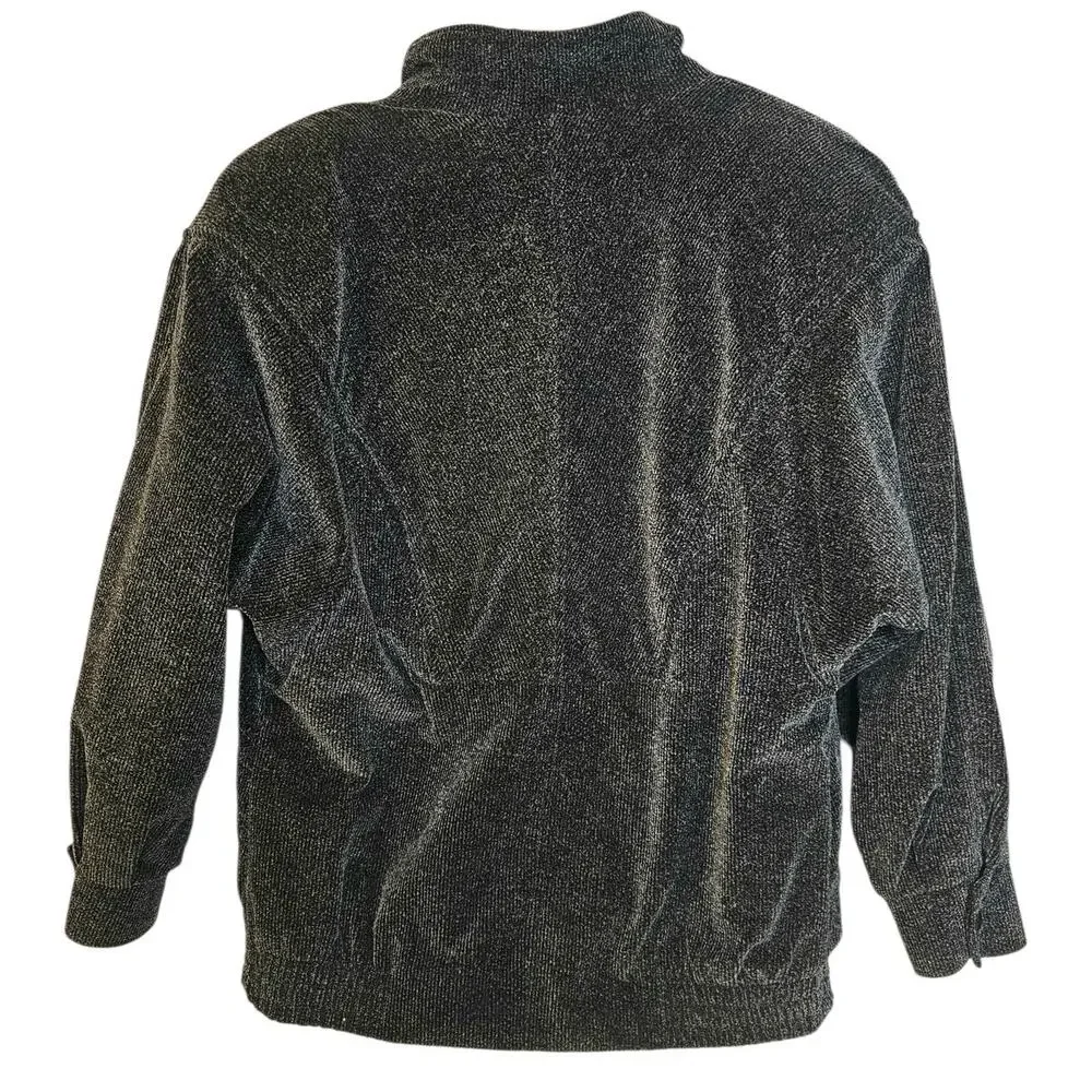 Portrait Vintage 80s Black Corduroy Oversized Bomber Jacket